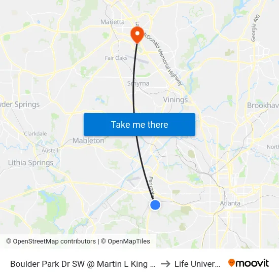 Boulder Park Dr SW @ Martin L King Jr Dr to Life University map