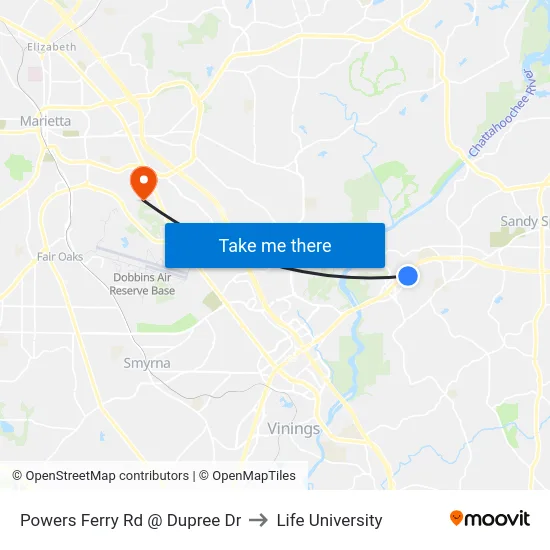 Powers Ferry Rd @ Dupree Dr to Life University map