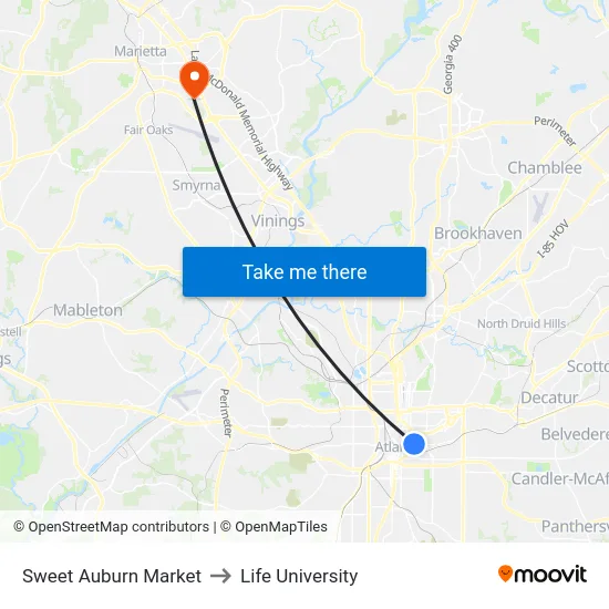 Sweet Auburn Market to Life University map