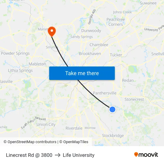 Linecrest Rd @ 3800 to Life University map