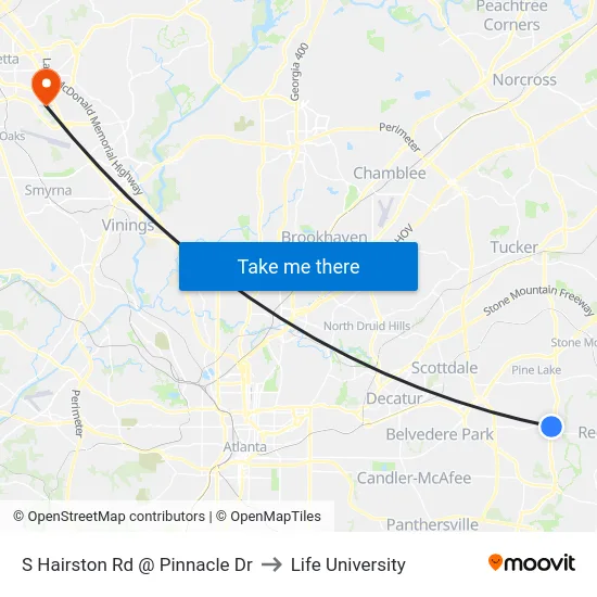 S Hairston Rd @ Pinnacle Dr to Life University map