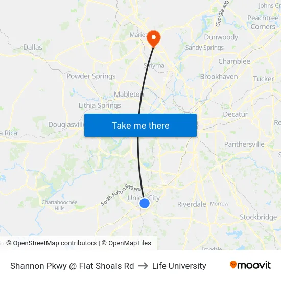Shannon Pkwy @ Flat Shoals Rd to Life University map