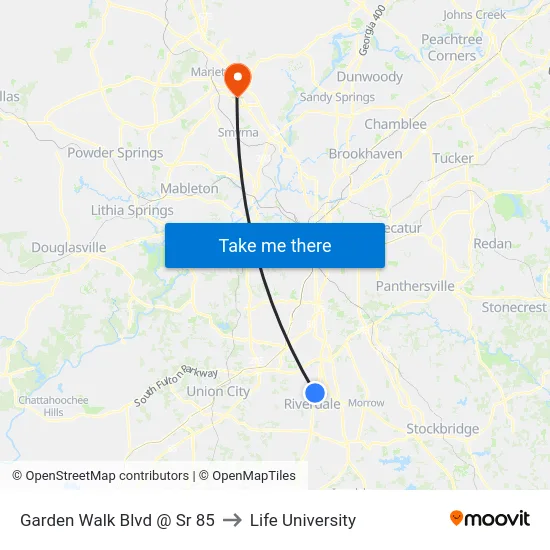 Garden Walk Blvd @ Sr 85 to Life University map