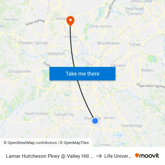 Lamar Hutcheson Pkwy @ Valley Hill Rd SW to Life University map