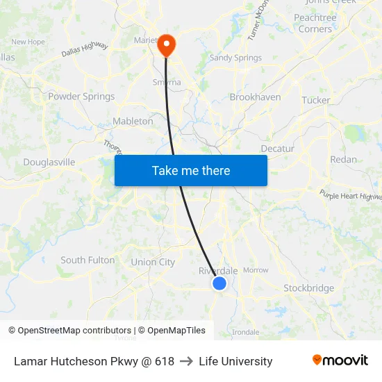 Lamar Hutcheson Pkwy @ 618 to Life University map