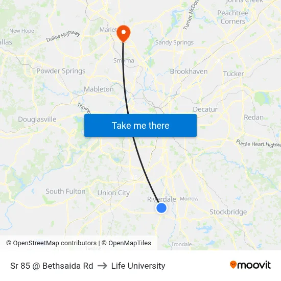 Sr 85 @ Bethsaida Rd to Life University map