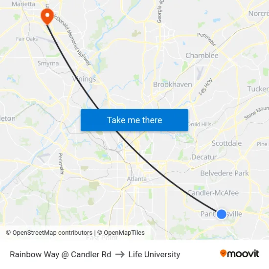 Rainbow Way @ Candler Rd to Life University map