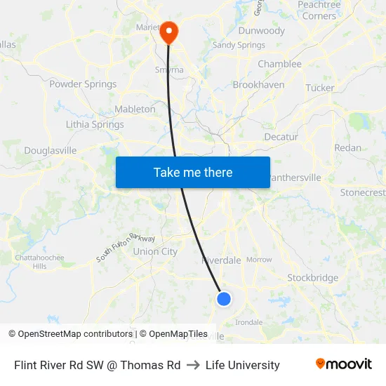 Flint River Rd SW @ Thomas Rd to Life University map