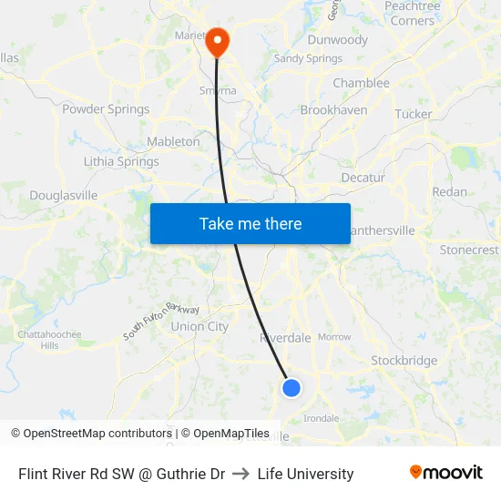Flint River Rd SW @ Guthrie Dr to Life University map