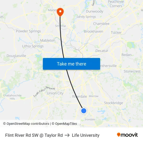 Flint River Rd SW @ Taylor Rd to Life University map