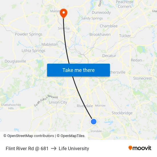 Flint River Rd @ 681 to Life University map