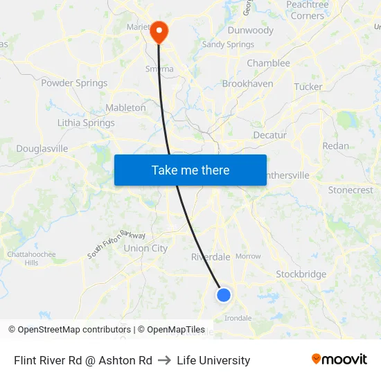 Flint River Rd @ Ashton Rd to Life University map