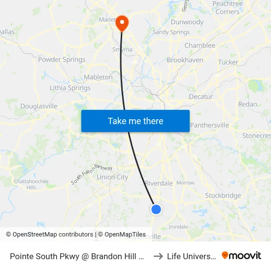 Pointe South Pkwy @ Brandon Hill Way to Life University map