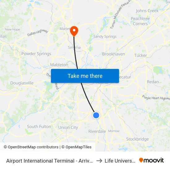 Airport International Terminal - Arrivals to Life University map