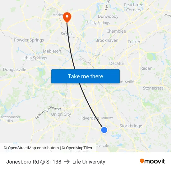 Jonesboro Rd @ Sr 138 to Life University map