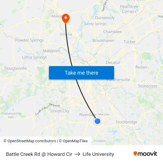 Battle Creek Rd @ Howard Cir to Life University map