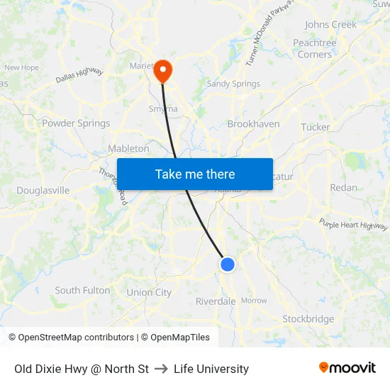Old Dixie Hwy @ North St to Life University map