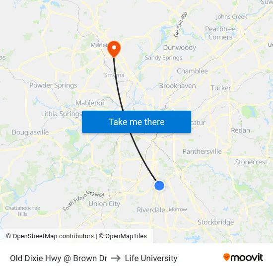 Old Dixie Hwy @ Brown Dr to Life University map