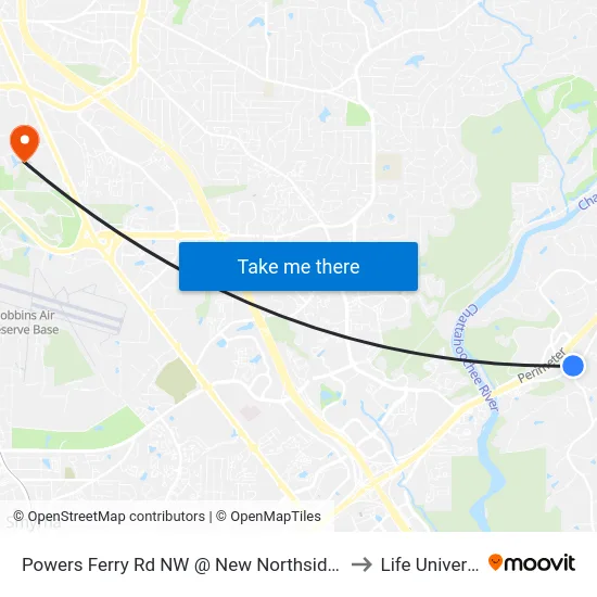 Powers Ferry Rd NW @ New Northside Dr NW to Life University map