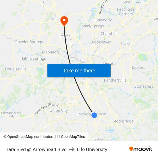 Tara Blvd @ Arrowhead Blvd to Life University map