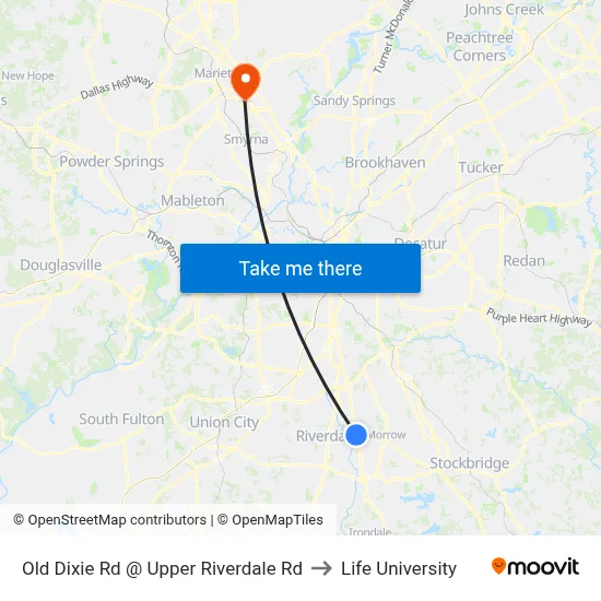 Old Dixie Rd @ Upper Riverdale Rd to Life University map