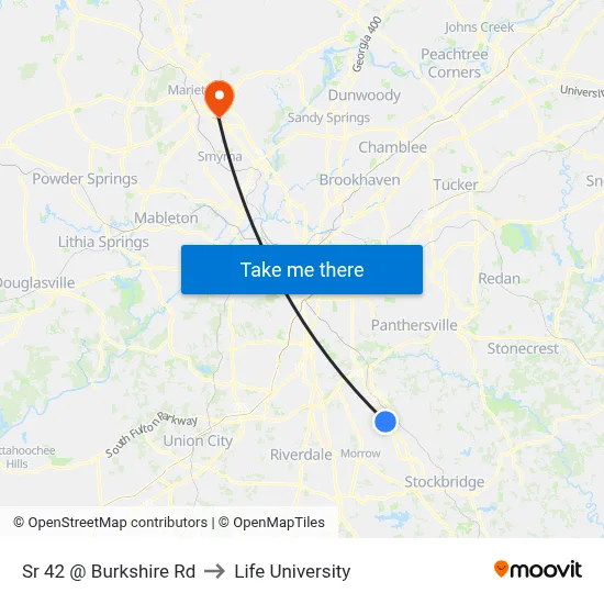 Sr 42 @ Burkshire Rd to Life University map