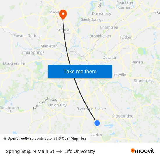 Spring St @ N Main St to Life University map