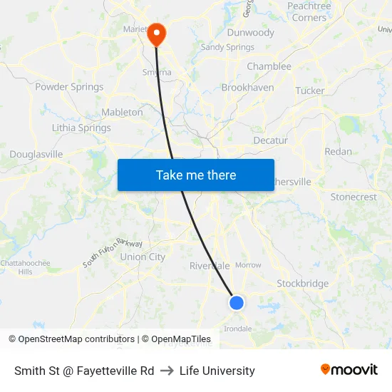 Smith St @ Fayetteville Rd to Life University map
