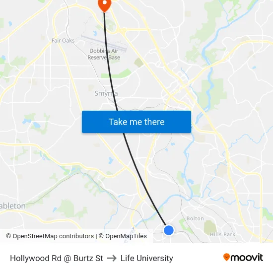 Hollywood Rd @ Burtz St to Life University map