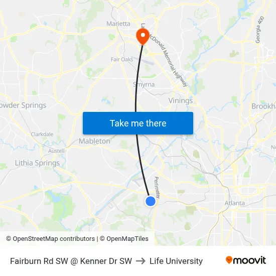 Fairburn Rd SW @ Kenner Dr SW to Life University map
