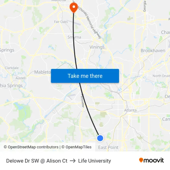 Delowe Dr SW @ Alison Ct to Life University map