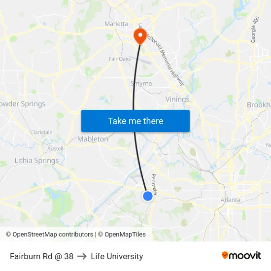 Fairburn Rd @ 38 to Life University map