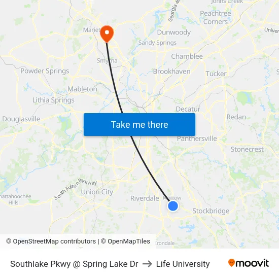 Southlake Pkwy @ Spring Lake Dr to Life University map