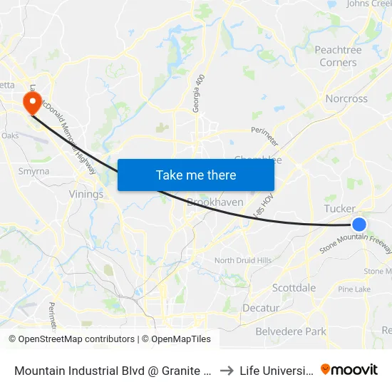 Mountain Industrial Blvd @ Granite Dr to Life University map