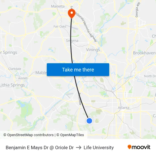 Benjamin E Mays Dr @ Oriole Dr to Life University map