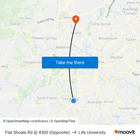 Flat Shoals Rd @ 4300 (Opposite) to Life University map