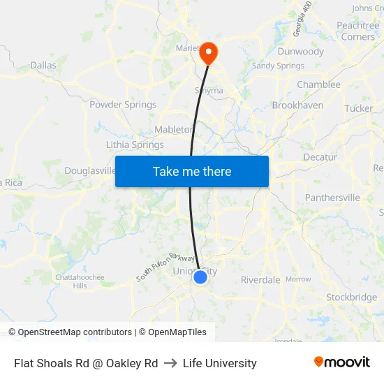 Flat Shoals Rd @ Oakley Rd to Life University map