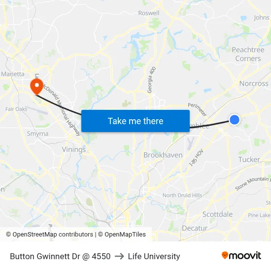 Button Gwinnett Dr @ 4550 to Life University map