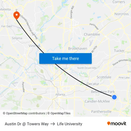 Austin Dr @ Towers Way to Life University map