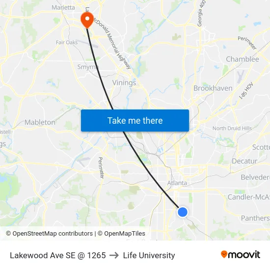 Lakewood Ave SE @ 1265 to Life University map