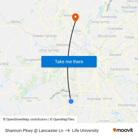 Shannon Pkwy @ Lancaster Ln to Life University map
