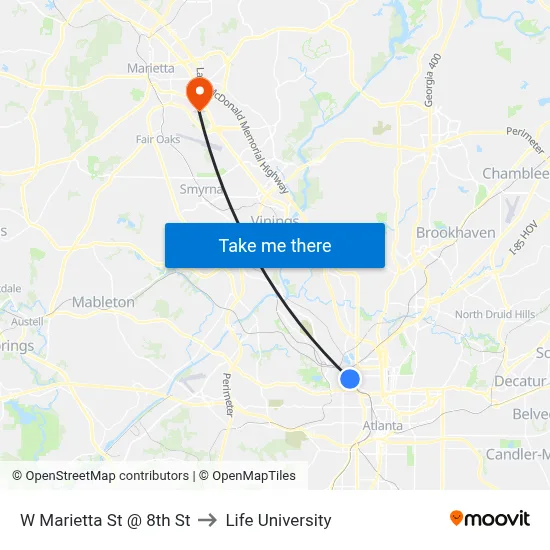W Marietta St @ 8th St to Life University map