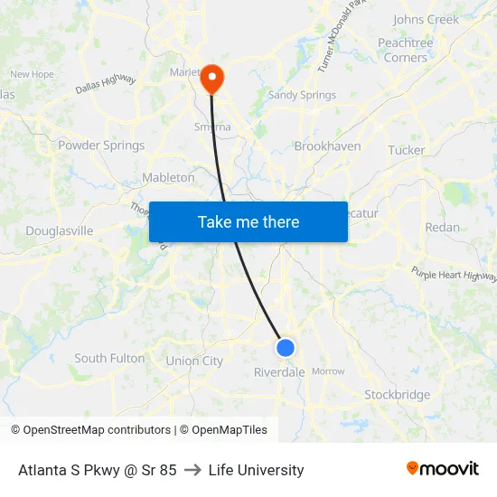 Atlanta S Pkwy @ Sr 85 to Life University map