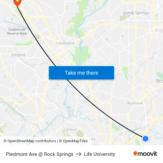 Piedmont Ave @ Rock Springs to Life University map