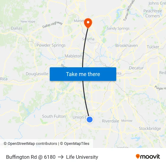 Buffington Rd @ 6180 to Life University map