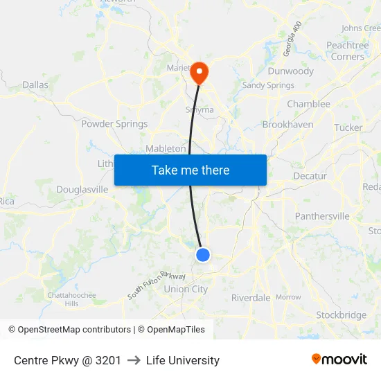 Centre Pkwy @ 3201 to Life University map