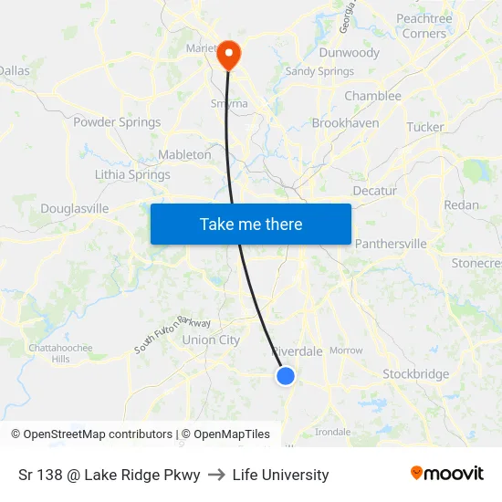 Sr 138 @ Lake Ridge Pkwy to Life University map