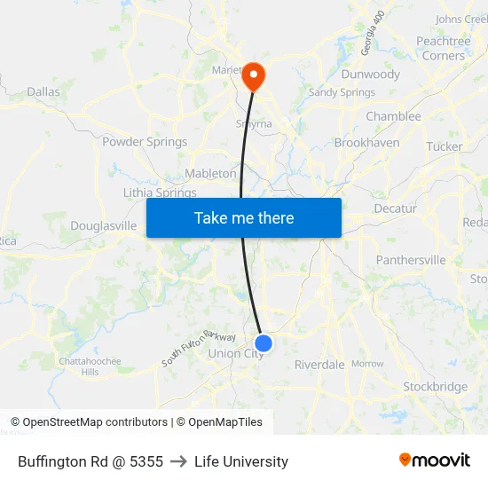 Buffington Rd @ 5355 to Life University map
