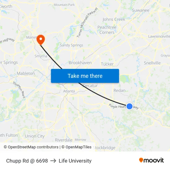 Chupp Rd @ 6698 to Life University map