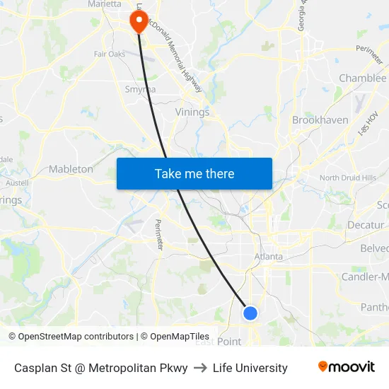 Casplan St @ Metropolitan Pkwy to Life University map